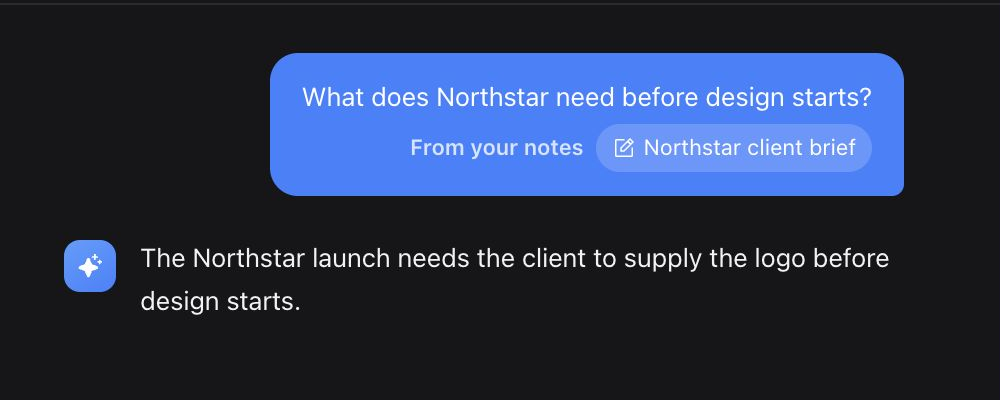 A saved OSAT conversation answers what the Northstar project needs before design starts, citing the Northstar client brief.